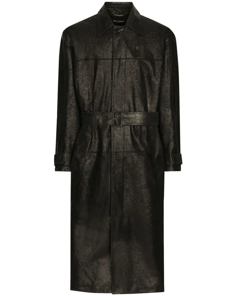 Dolce & Gabbana Ledermantel mit Gürtel - Schwarz Schwarz