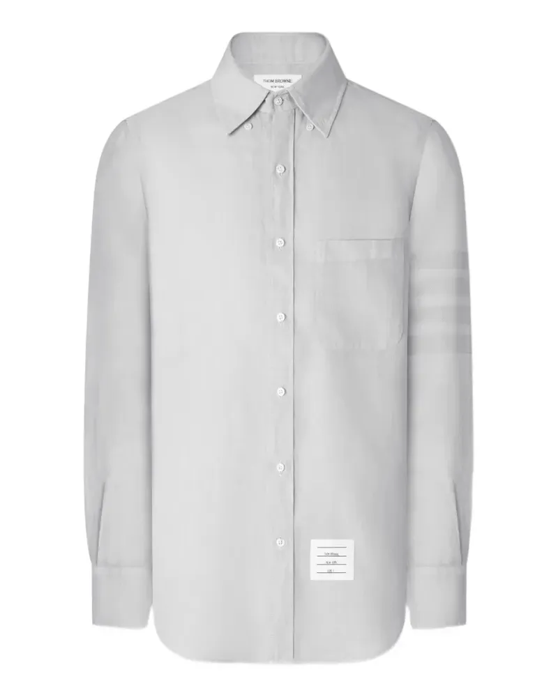Thom Browne Leinenhemd mit 4-Streifen-Logo - Grau Grau
