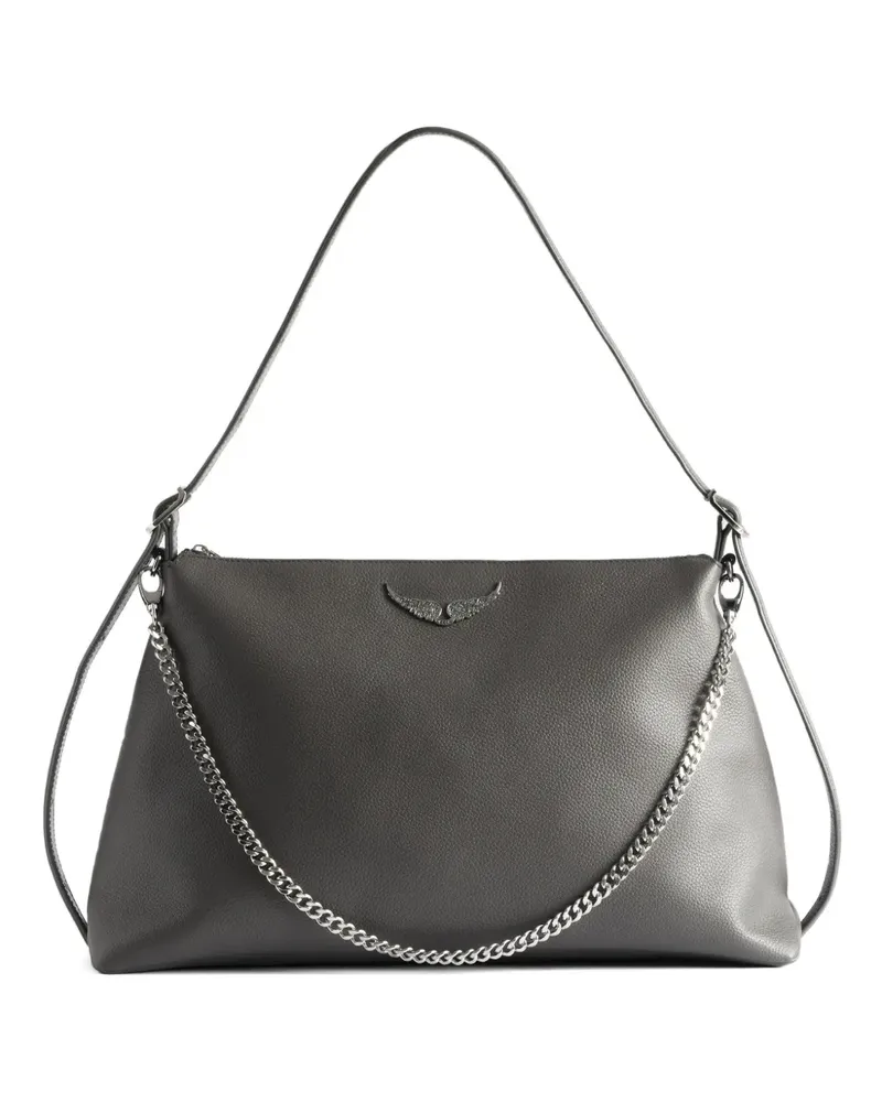 Zadig & Voltaire Jim Schultertasche aus gekörntem Leder - Grau Grau