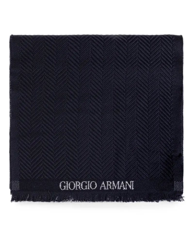Giorgio Armani herringbone-pattern wool scarf - Blau Blau