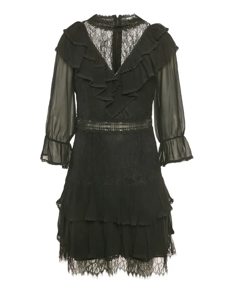 Alice + Olivia crepe laced ruffled mini dress - Schwarz Schwarz