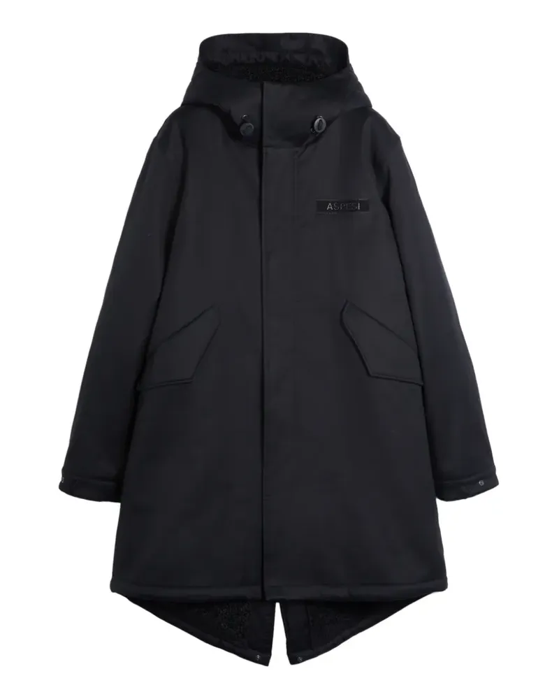 ASPESI Kapuzenparka mit Logo-Patch - Schwarz Schwarz
