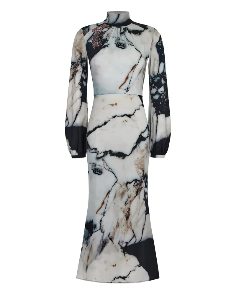 Roberto Cavalli Midikleid mit Marmor-Print - Weiß Weiß