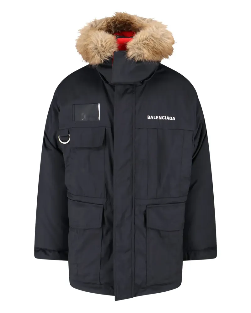 Balenciaga Wattierter Mantel mit Faux Fur-Besatz - Schwarz Schwarz