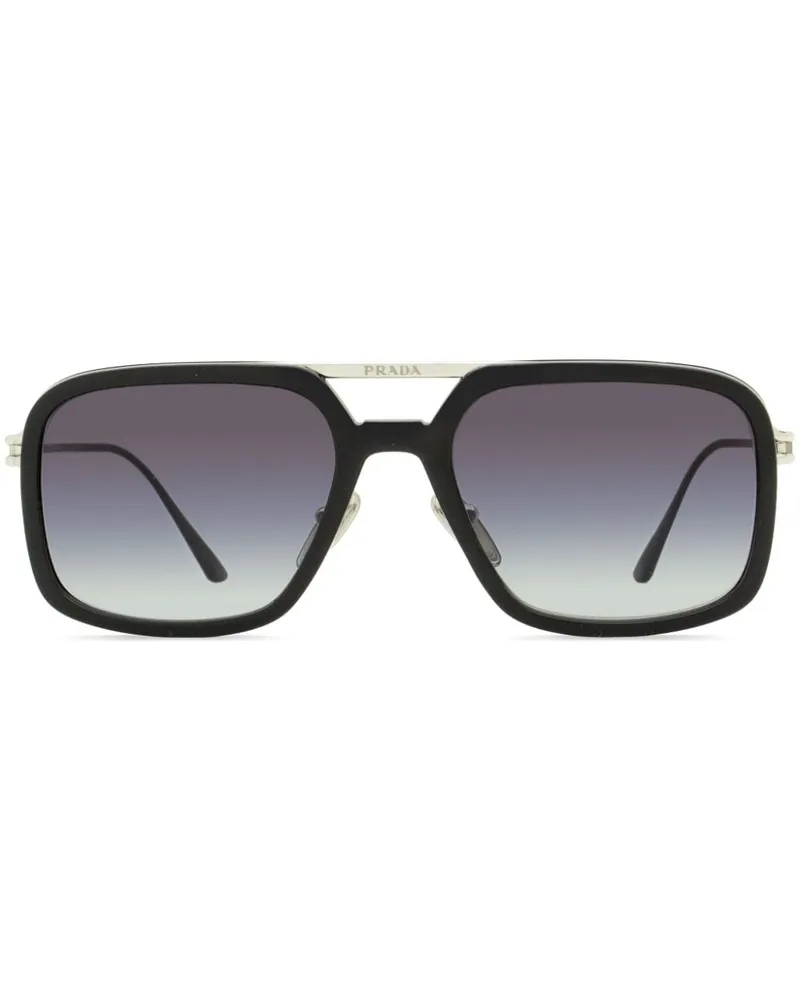Prada Eckige Sonnenbrille mit Logo-Print - Schwarz Schwarz