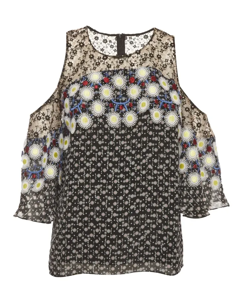 Peter Pilotto floral-print lace-trim top - Schwarz Schwarz