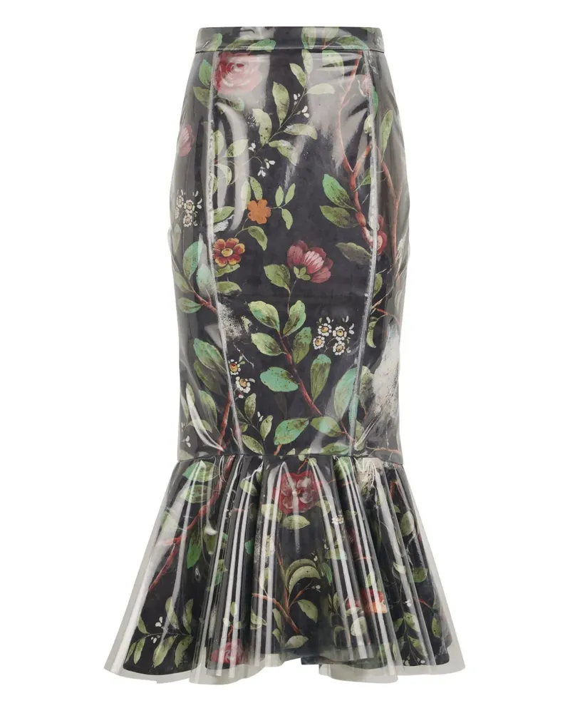 Roberto Cavalli Midirock mit Strauchblumen-Print - Schwarz Schwarz