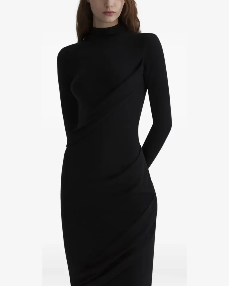 Thierry Mugler Drapiertes Midikleid mit Rollkragen - Schwarz Schwarz