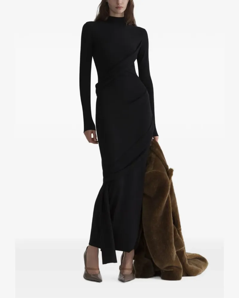 Thierry Mugler Drapiertes Midikleid mit Rollkragen - Schwarz Schwarz
