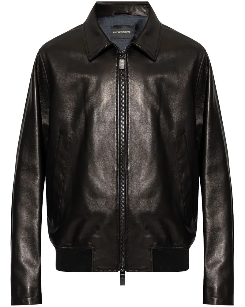 Emporio Armani Klassische Lederjacke Schwarz