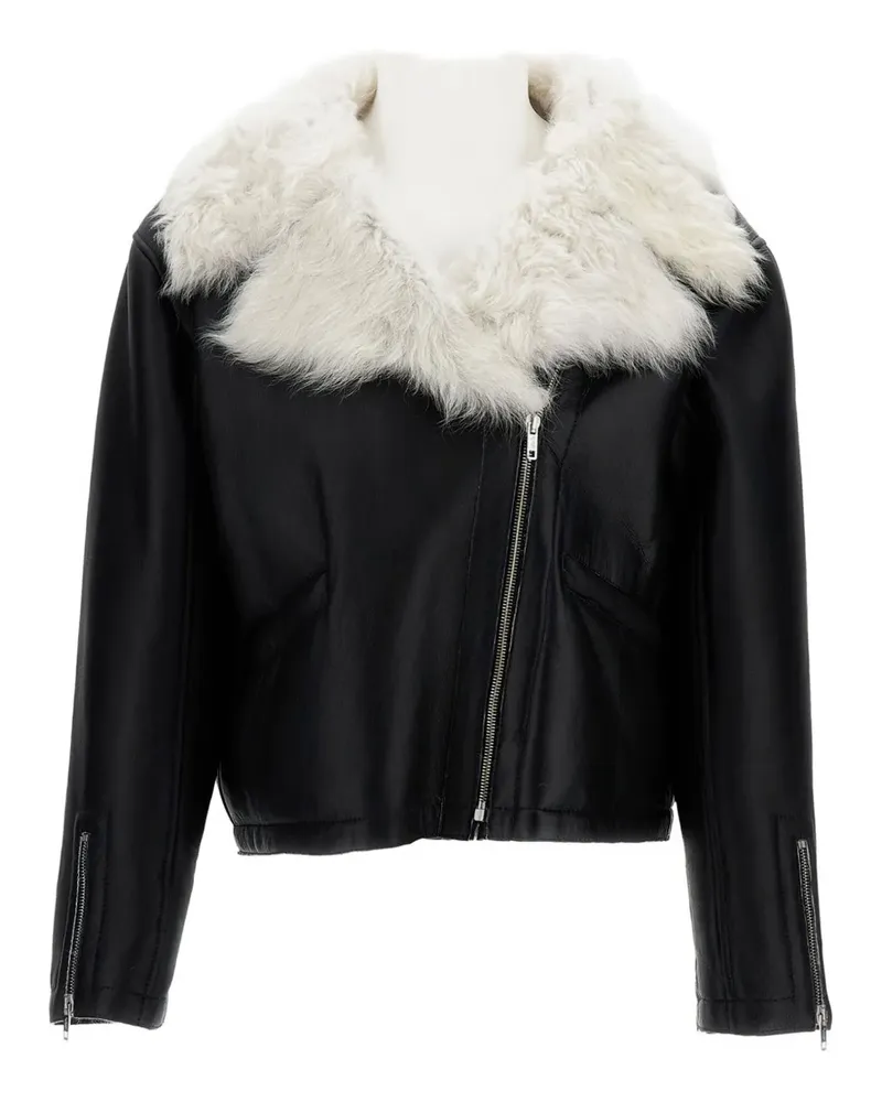 Durazzi Milano Lederjacke mit Shearling-Kragen - Schwarz Schwarz