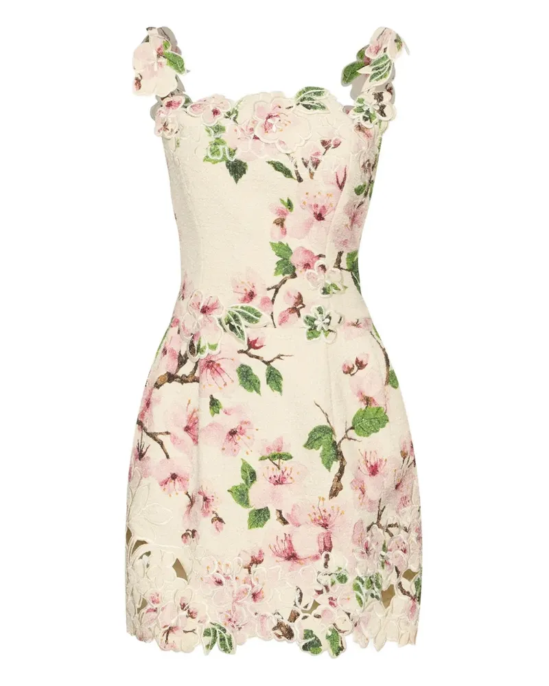 Oscar de la Renta Minikleid aus Spitze mit Blumenmuster - Weiß Weiß