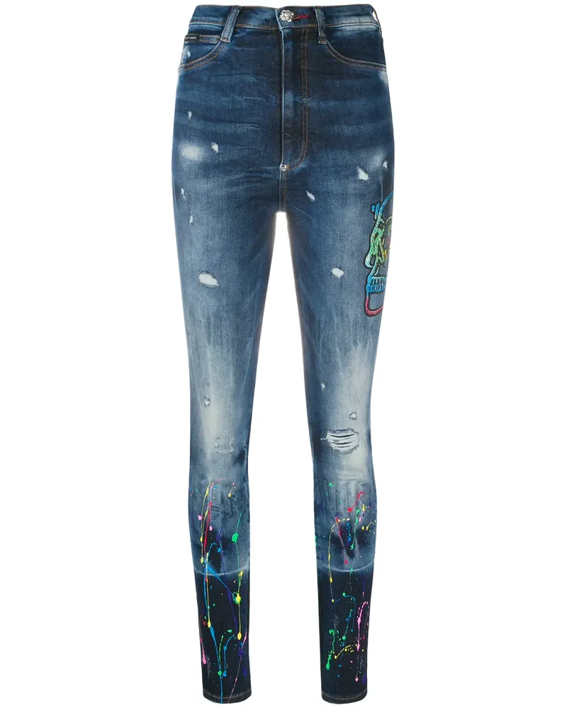 Philipp Plein Jeggings mit hohem Bund - Blau Blau