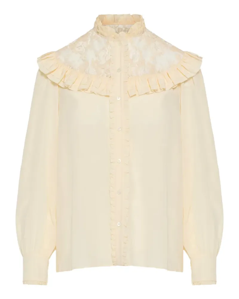 Chloé ruffled-detail lace-panel blouse - Nude Nude