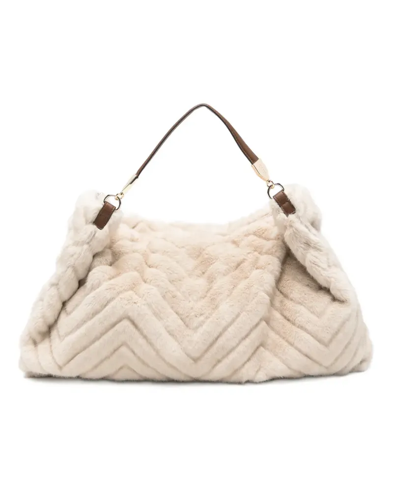Liu Jo Chevron Schultertasche aus Faux Fur - Nude Nude