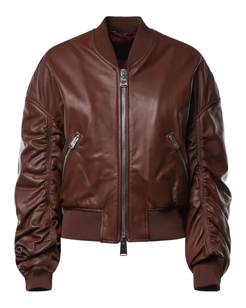 Dondup ruched leather bomber jacket - Braun Braun