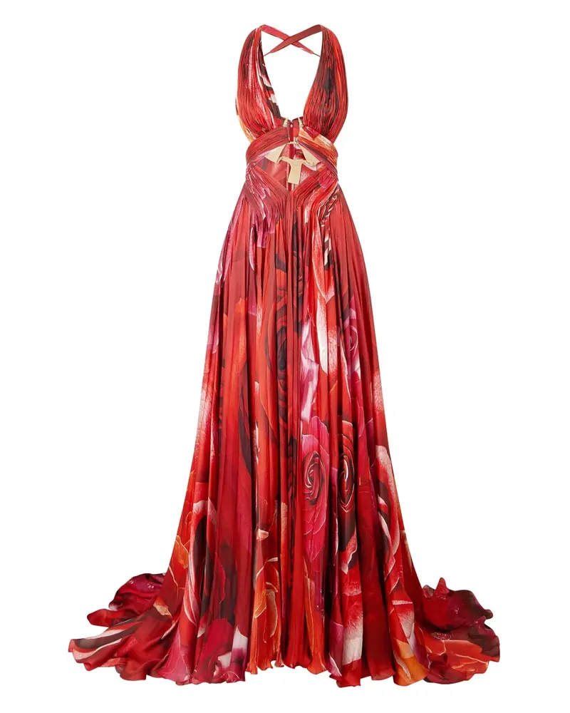 Roberto Cavalli Kleid mit Rosen-Print - Rot Rot