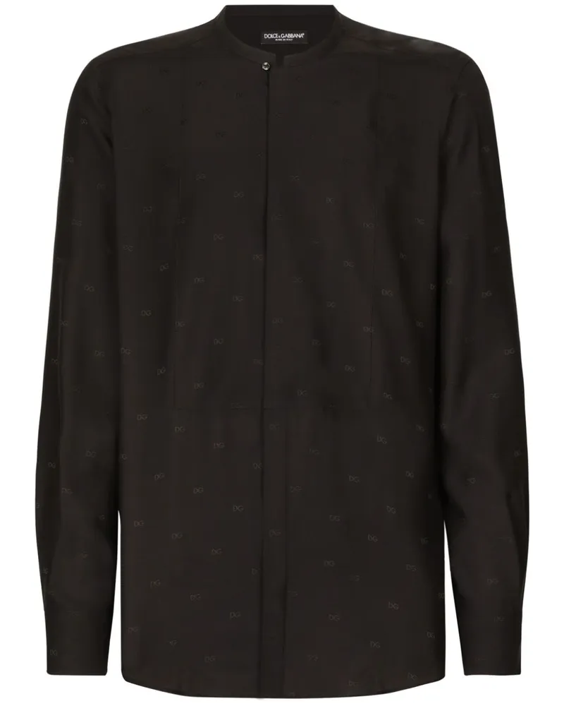 Dolce & Gabbana Seidenhemd mit Logo-Print - Schwarz Schwarz