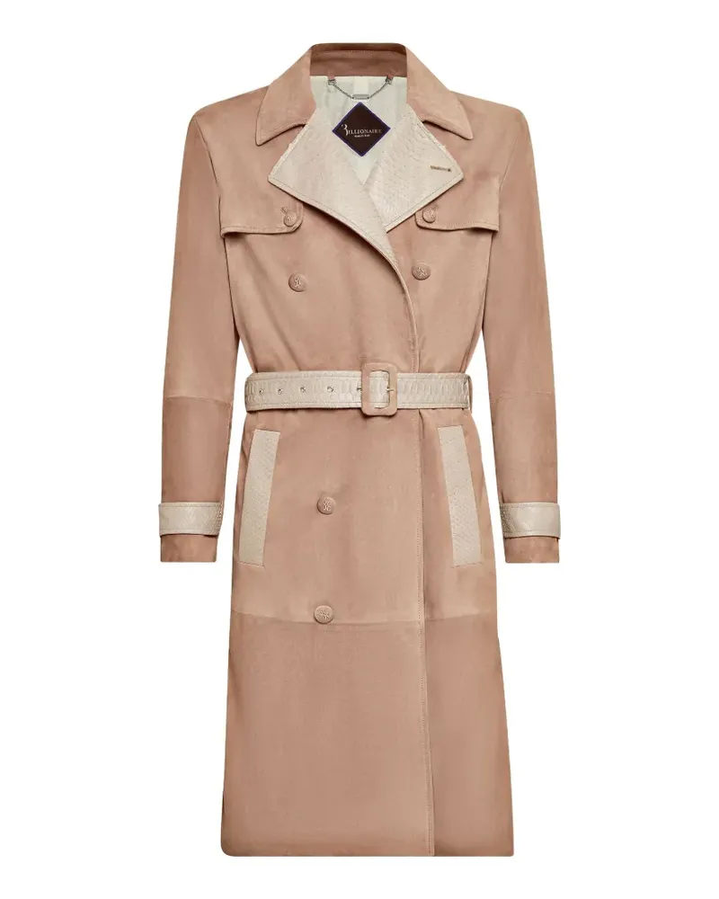 Billionaire snakeskin-effect belted leather trench coat - Nude Nude