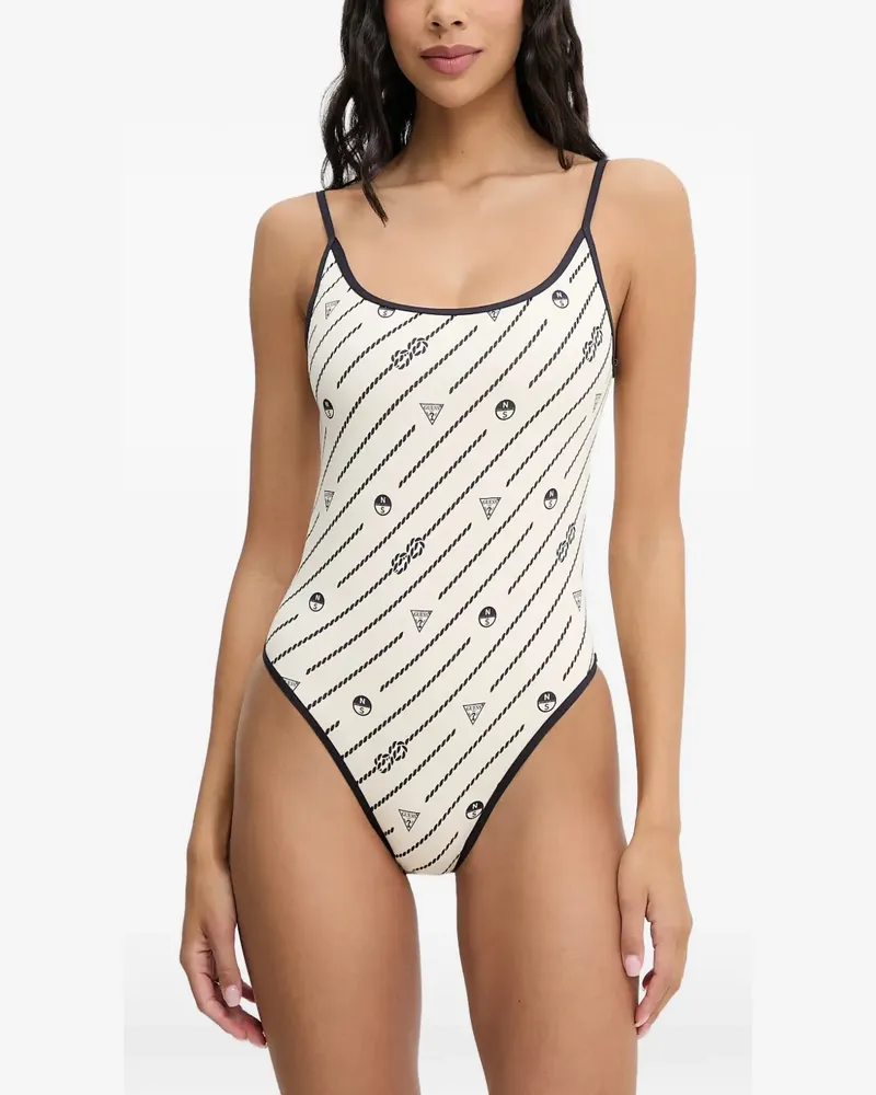 Guess x North Sails rope-print logo-patch swimsuit - Nude Nude