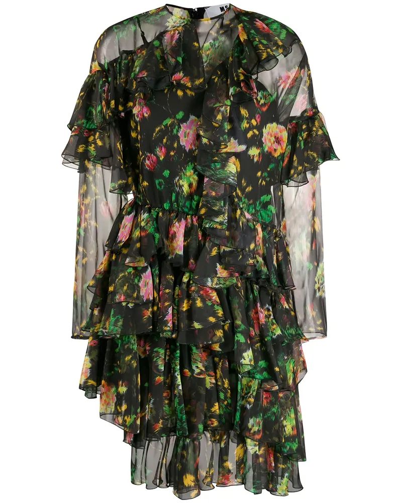 MSGM Kleid mit Blumen-Print - Schwarz Schwarz