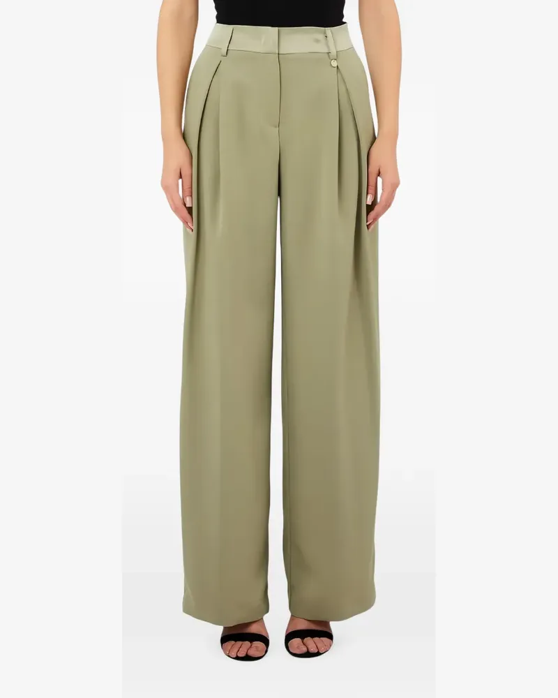 Liu Jo pleated satin-trim palazzo pants - Grün Grün
