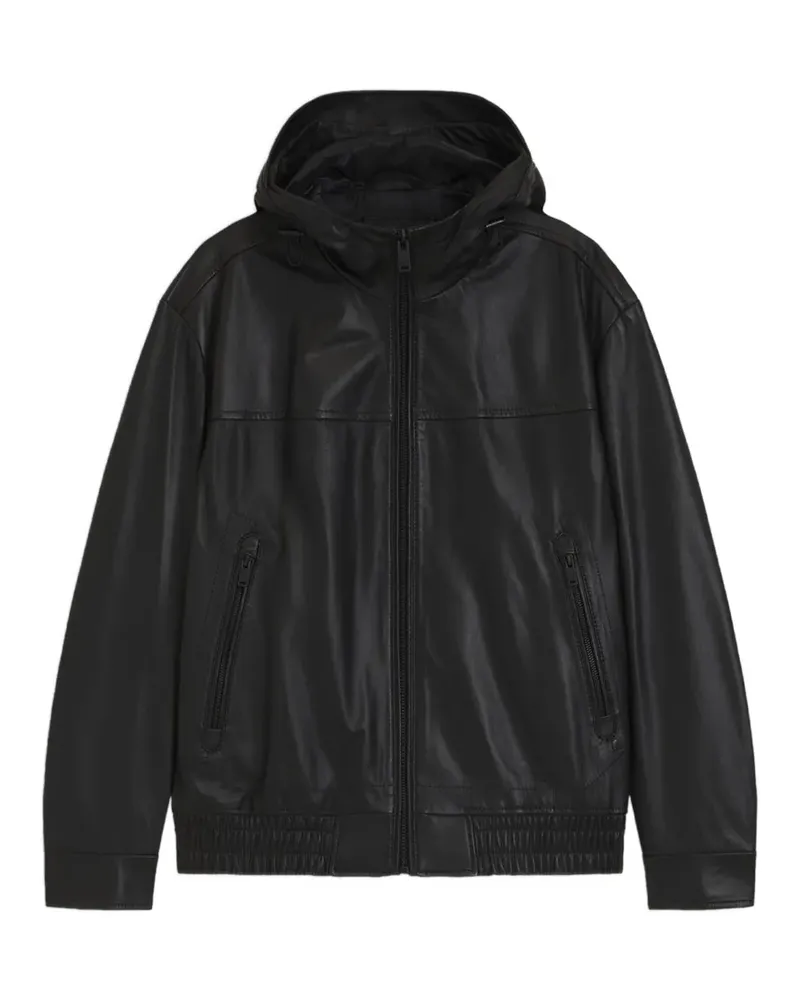 HUGO BOSS hooded leather jacket - Schwarz Schwarz