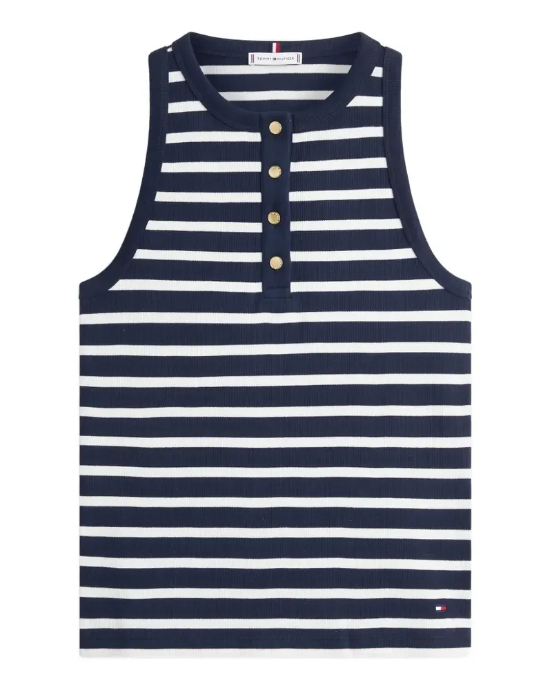 Tommy Hilfiger Gestreiftes Henley Oberteil - Blau Blau