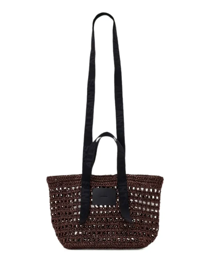 AllSaints logo-strap crochet woven mini tote bag - Braun Braun