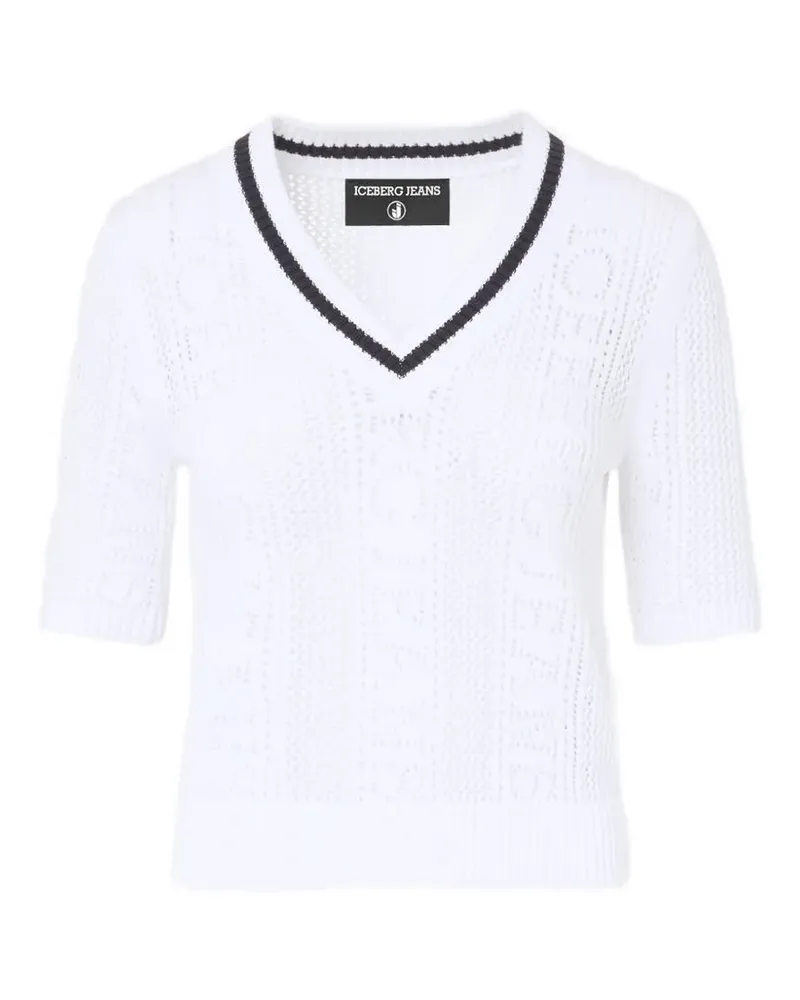 Iceberg pointelle-knit V-neck sweater - Weiß Weiß