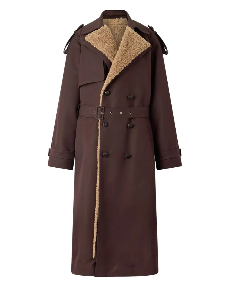 Roberto Cavalli Doppelreihiger Trenchcoat mit Shearling-Futter - Braun Braun