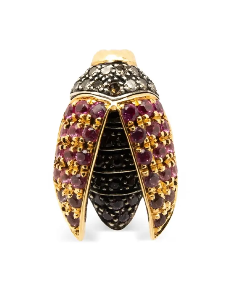 Bibi van der Velden 18kt Mini Scarab Gelbgoldohrring mit Steinen - Rosa Rosa