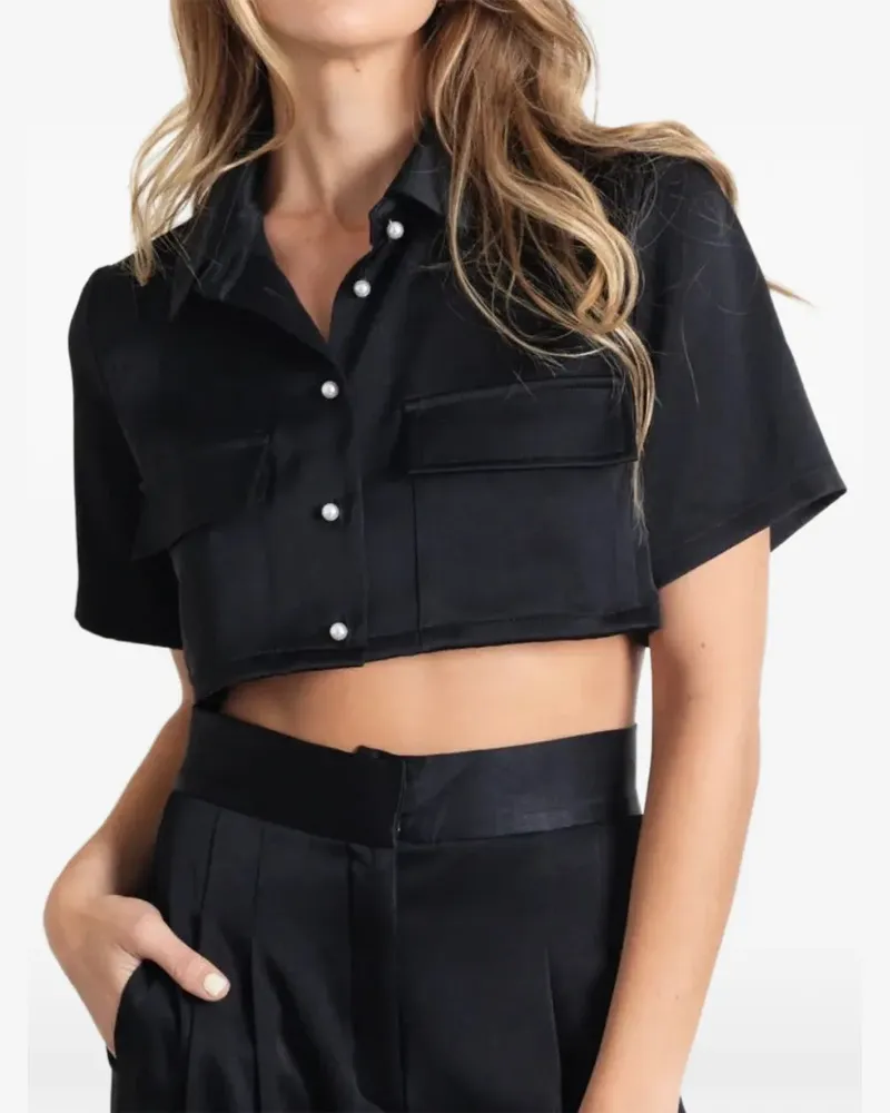 taylor Riviera Cropped-Hemd aus Satin - Schwarz Schwarz