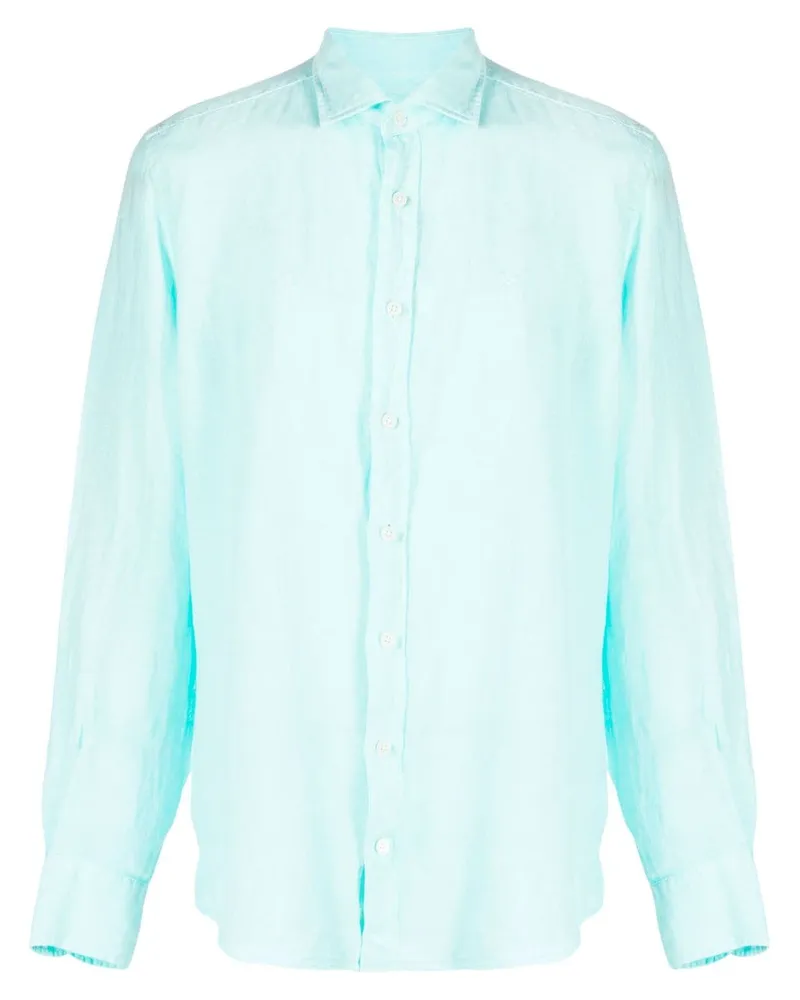 Hackett Leinenhemd mit Logo-Stickerei - Blau Blau