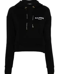 Balmain Hoodie mit beflocktem Logo Schwarz