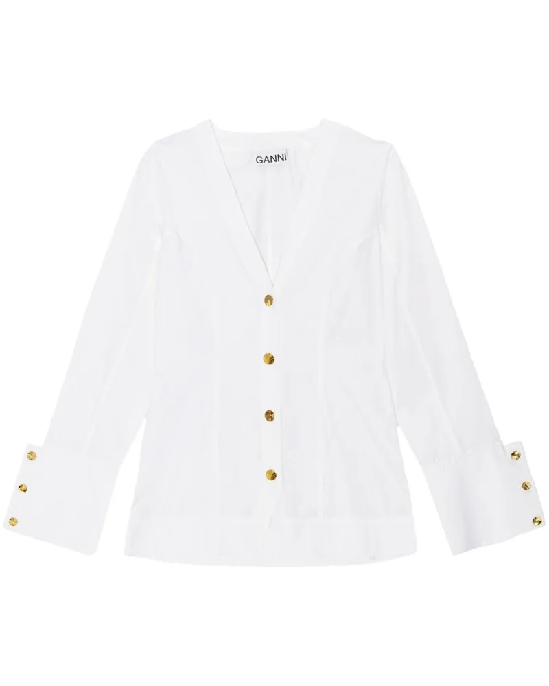 Ganni Hemd mit V-Ausschnitt - Weiß Weiß