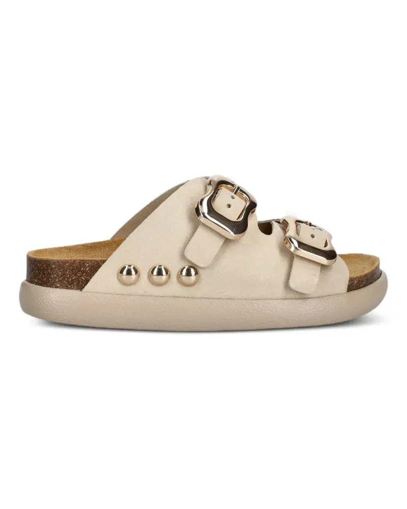 Scholl Flache Flora Sandalen mit Nieten - Weiß Weiß