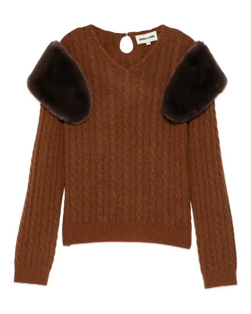 SHUSHU/TONG Pullover mit Faux Fur-Besatz - Braun Braun