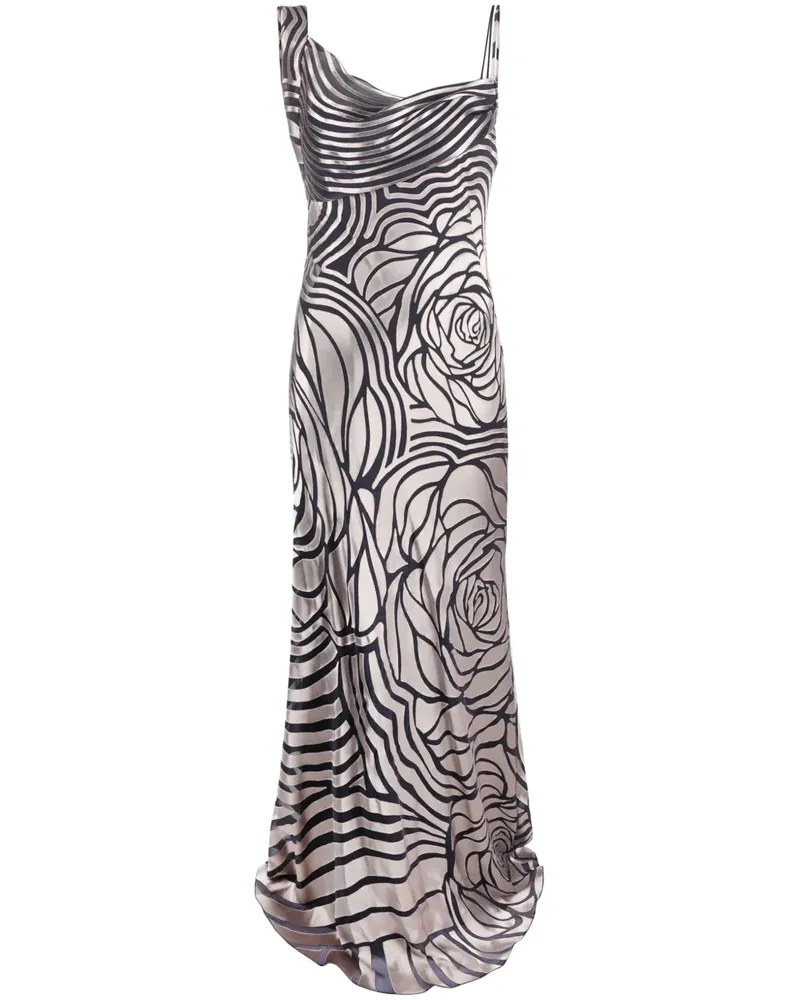 Alberta Ferretti Asymmetrisches Abendkleid mit Rosen - Nude Nude