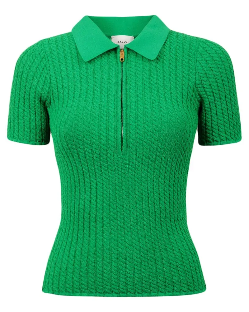 Bally Reißverschluss-Poloshirt mit Zopfmuster - Grün Grün