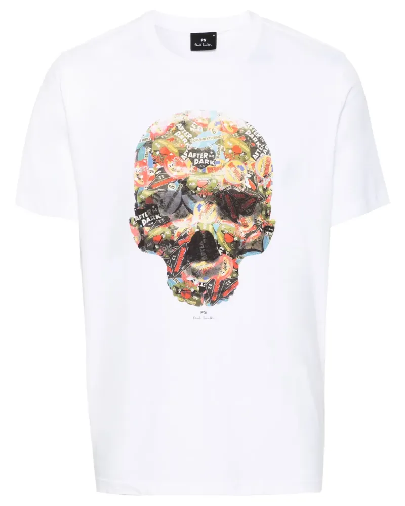 Paul Smith Skull Sticker T-Shirt aus Bio-Baumwolle - Weiß Weiß