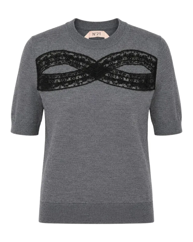 N° 21 T-Shirt mit Spitzenborten - Grau Grau