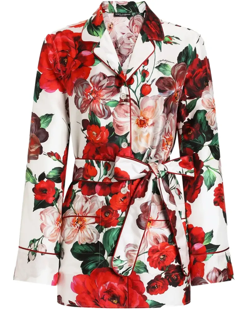 Dolce & Gabbana Twill-Hemd mit Rosen-Print - Weiß Weiß