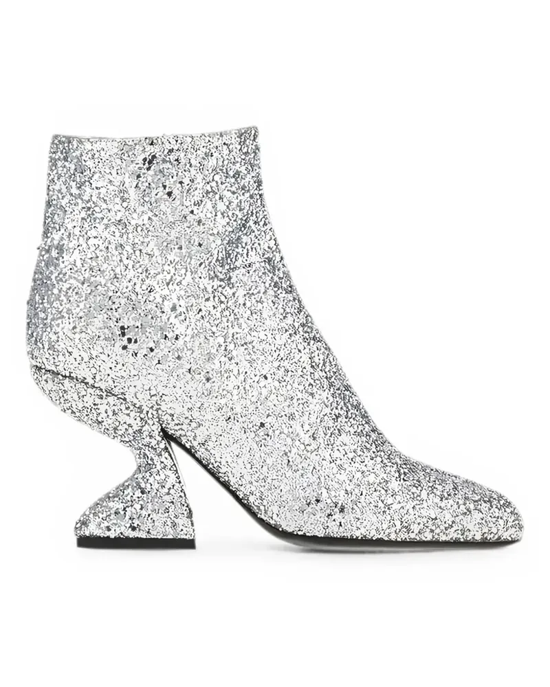 Ferragamo Stiefeletten mit Design-Absatz in Glitter-Optik - Silber Silber