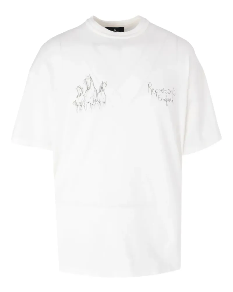 REPRESENT T-Shirt mit handgezeichnetem Pferdemotiv - Weiß Weiß