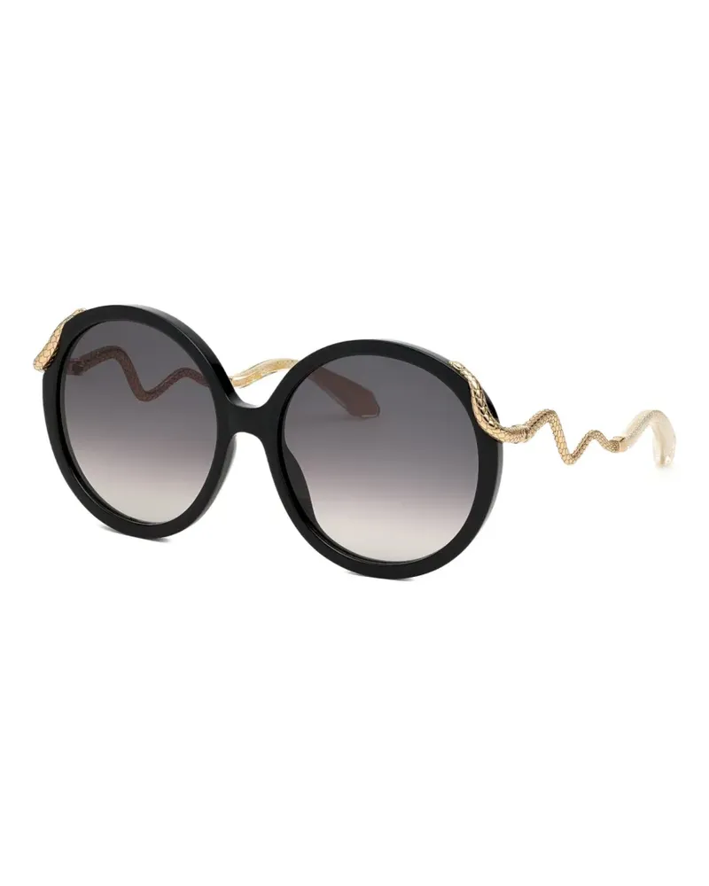 Roberto Cavalli Runde Sonnenbrille mit Schlangen-Motiv - Schwarz Schwarz