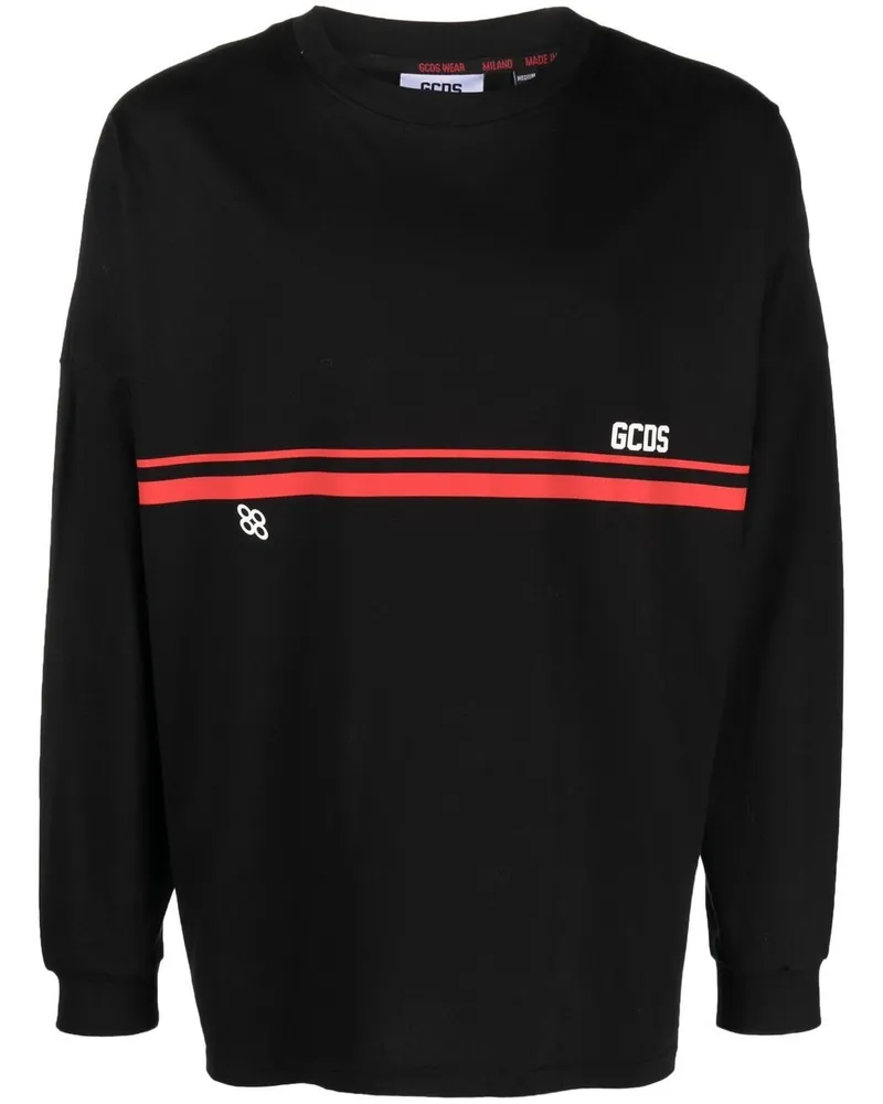GCDS Gestreiftes Sweatshirt mit Logo Schwarz