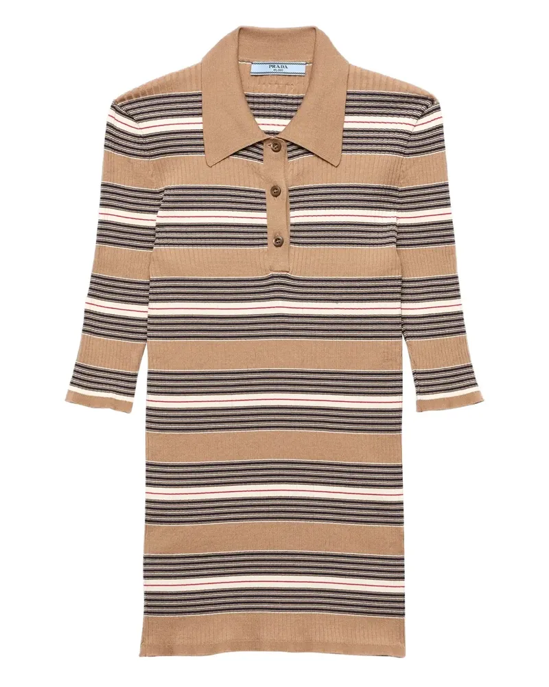 Prada Geripptes Poloshirt - Nude Nude