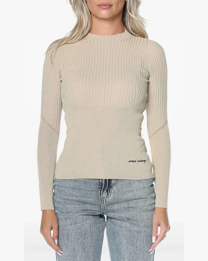 Armani Exchange Gerippter Pullover mit Logo-Print - Nude Nude