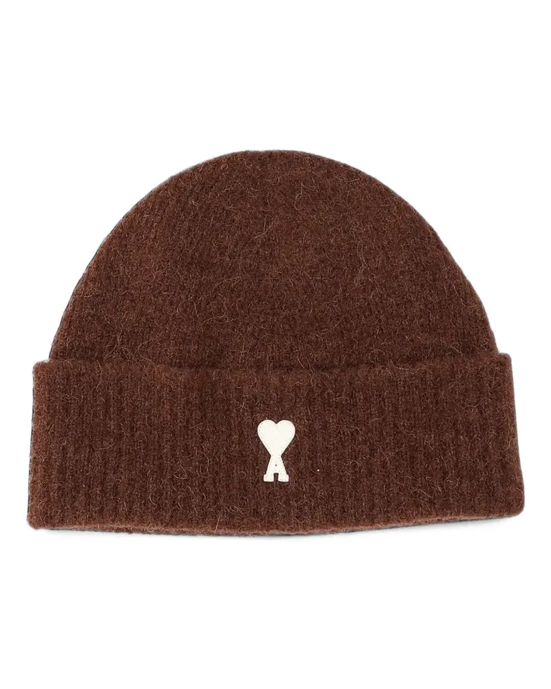 AMI Paris brown alpaca beanie with Ami de Coeur - Braun Braun